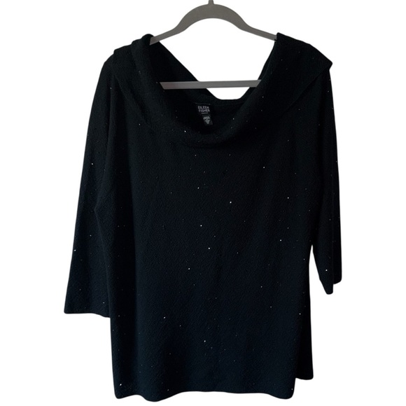 Eileen Fisher 100% Merino Wool Black Cowl Neck Sweater 1X Sparkle Detail - Picture 1 of 5
